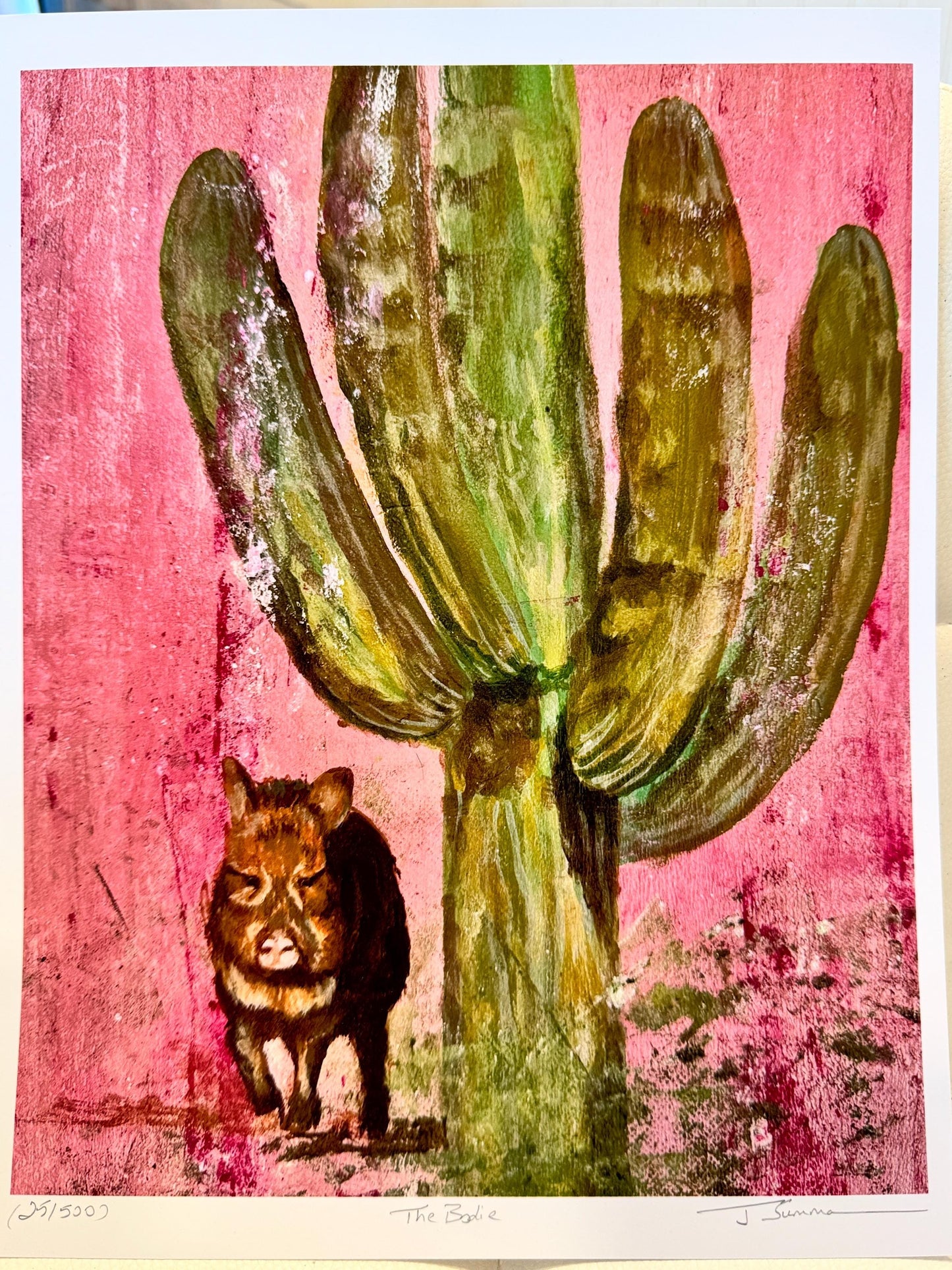 Javalina "The Bodie" Critter Cactus Saguaro Limited Edition, Numbered & Signed Print Jennifer Summa Original Art Fine Art