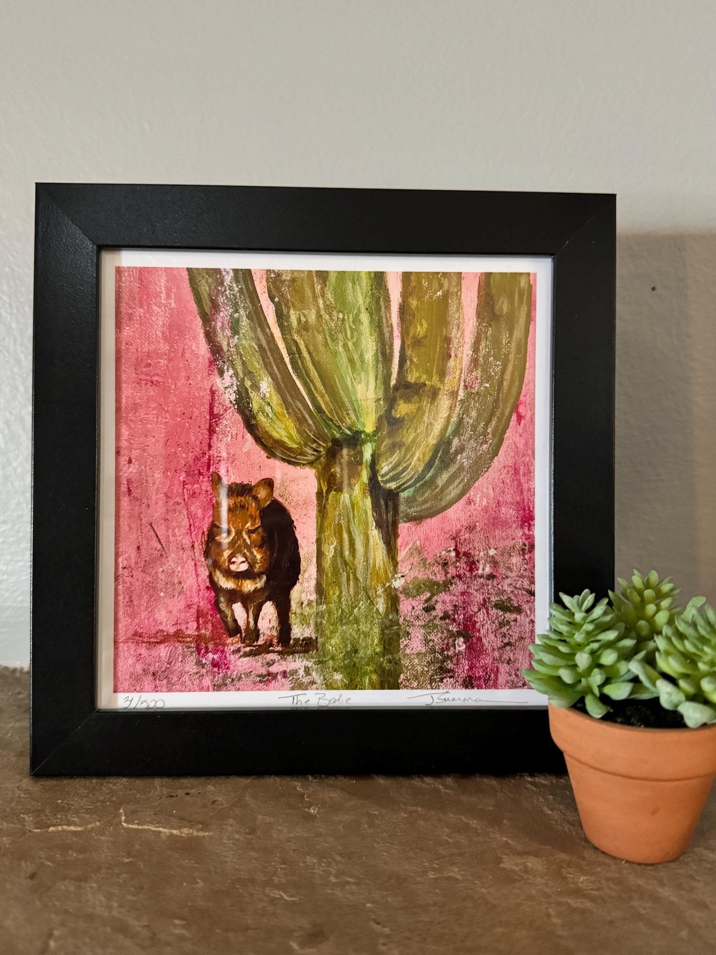 Javalina "The Bodie" Critter Cactus Saguaro Limited Edition, Numbered & Signed Print Jennifer Summa Original Art Fine Art